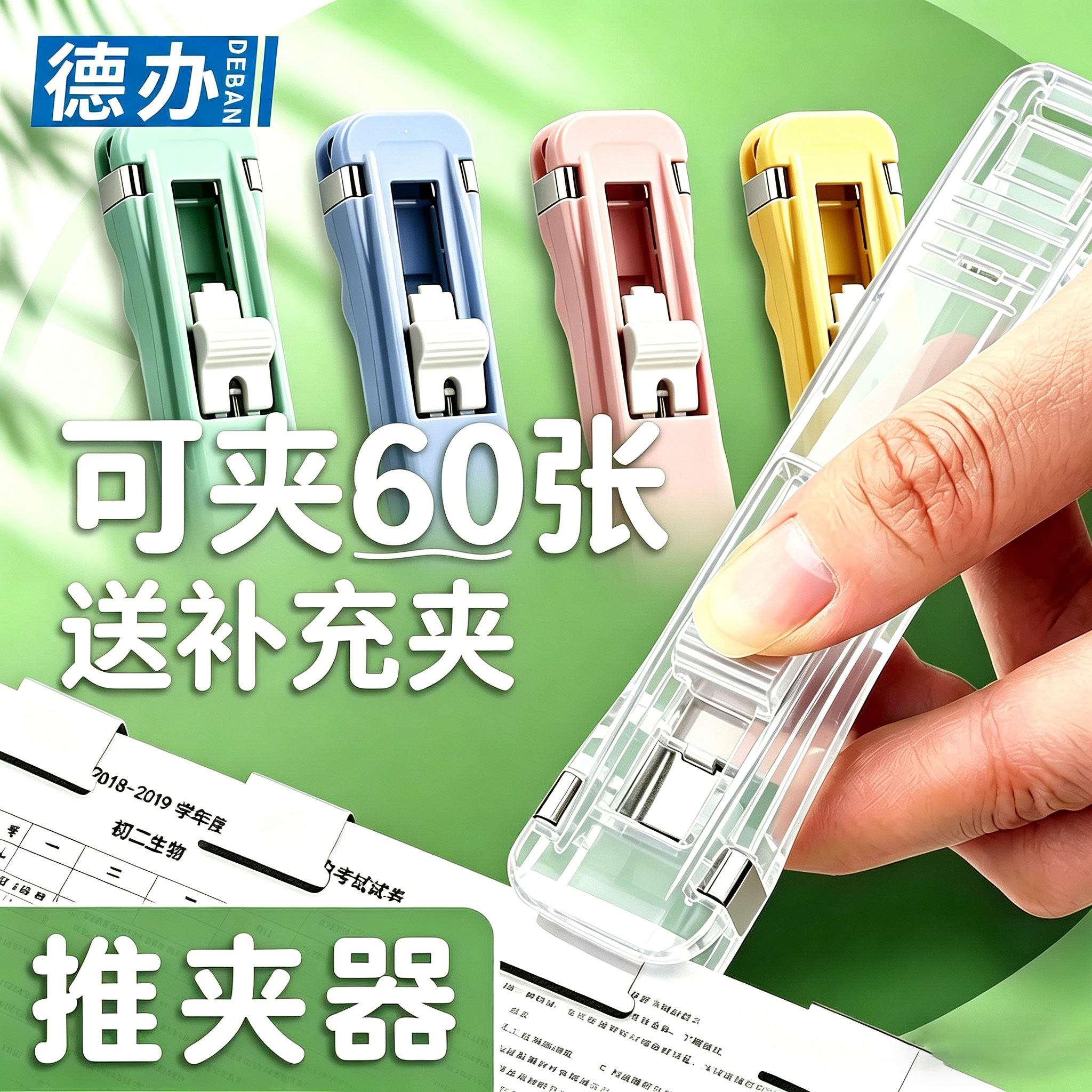 彩色推夹器文件夹固定试卷神器收纳夹学生金属推夹补充钉燕尾书夹