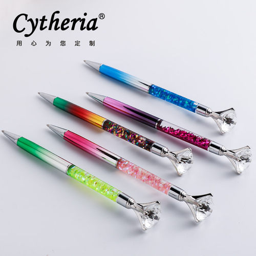新品水晶炫彩黑金属刻字圆珠笔