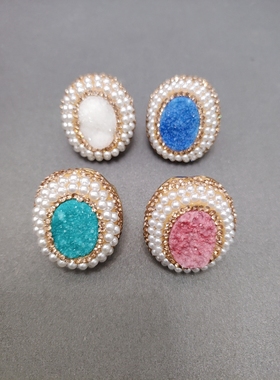 镶嵌天然小珍珠18K真金电镀保色活口戒时尚个性天然玛瑙晶牙戒指