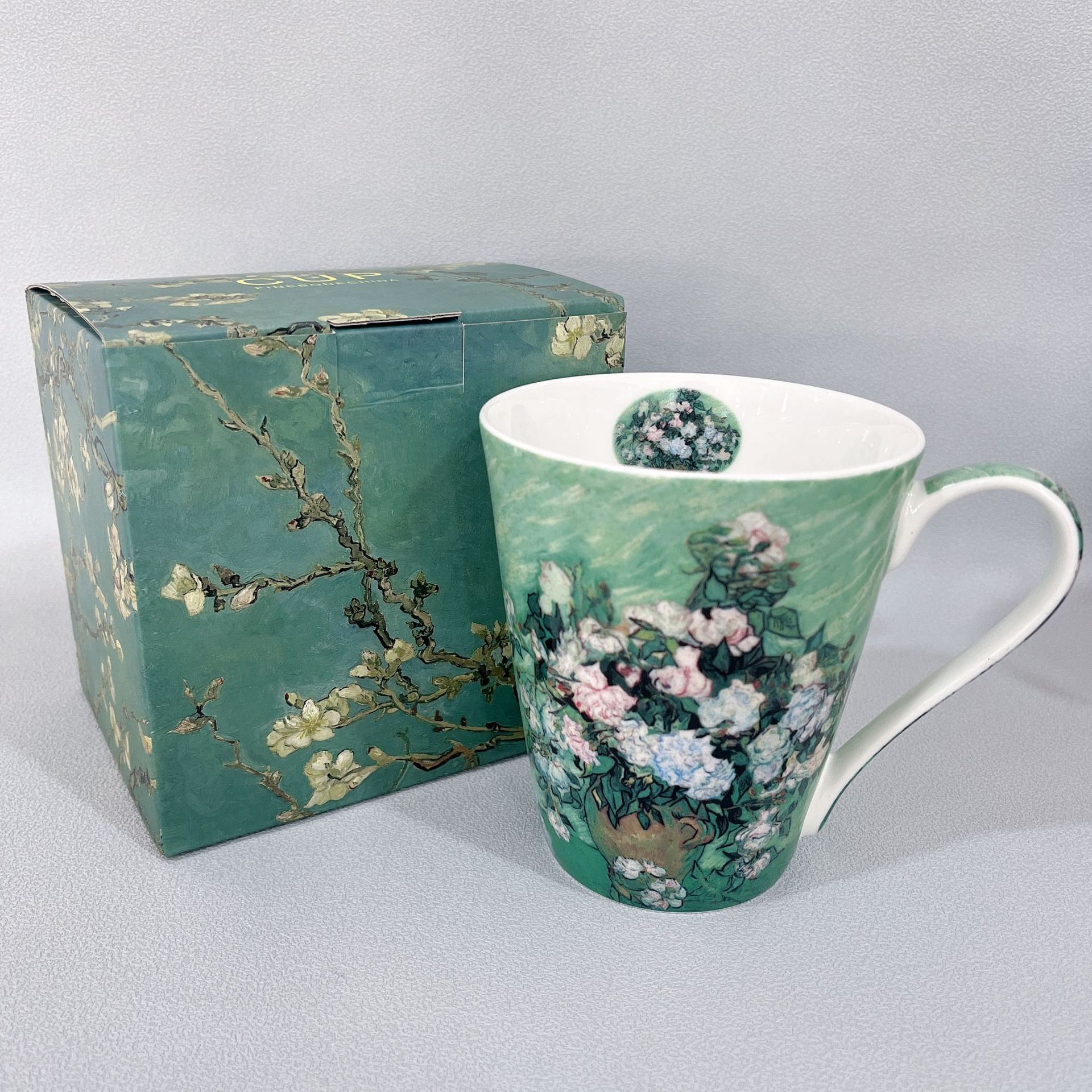 梵高玫瑰油画咖啡杯骨瓷马克杯欧式陶瓷杯办公室水杯子结婚伴手礼
