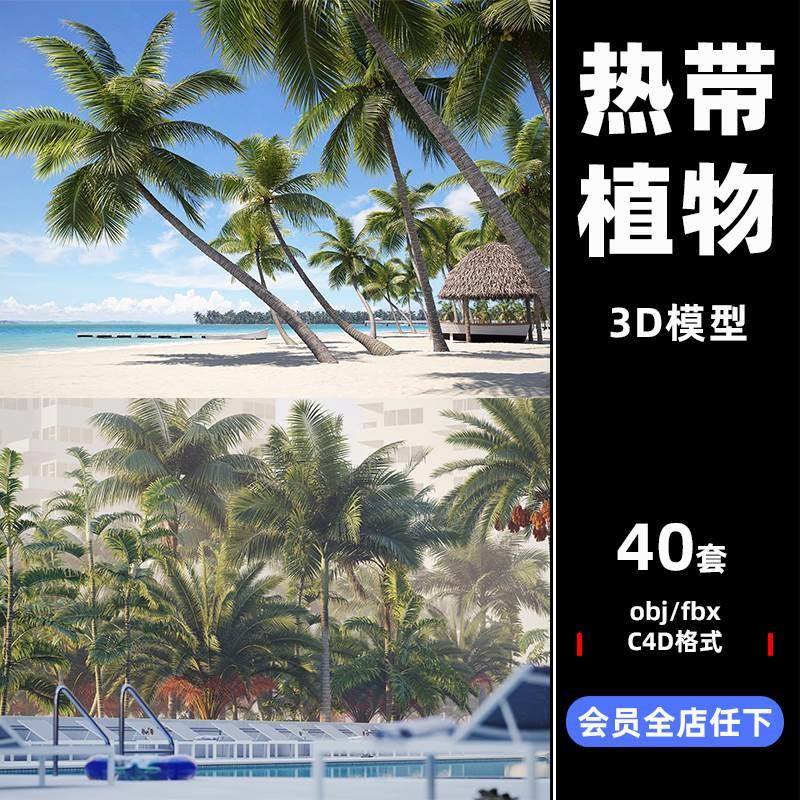C4D热带植物maya树木棕榈树椰子树3d立体模型obj设计fbx素材A201