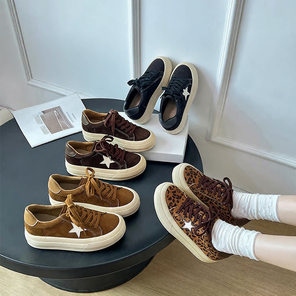 真皮版葡萄隐形内增高5cm 妈圆头星星系带豹纹厚底加绒休闲板鞋女