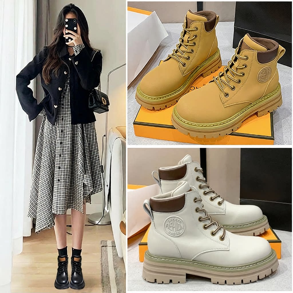 真皮内增高马丁靴女夏季新款大黄图片