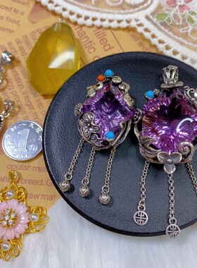 925纯银吊坠超七紫晶金运石女王贝闪灵钻幽灵锁骨坠轻奢礼物17