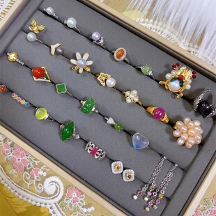 清仓福利戒指合集。天然石南红珍珠碧玺蓝月光托帕石莫桑钻水晶