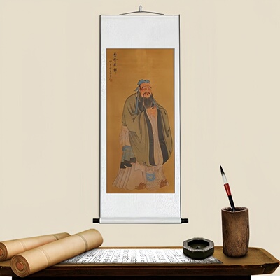 孔子画像挂画中堂对联孔夫子像