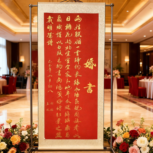 手写订婚书卷轴送日子定制