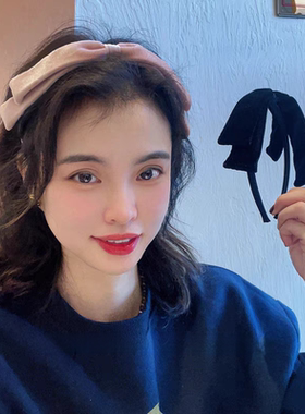 Dolan饰品韩国法式公主风粉色黑色丝绒头顶蝴蝶结适合圆脸的发箍