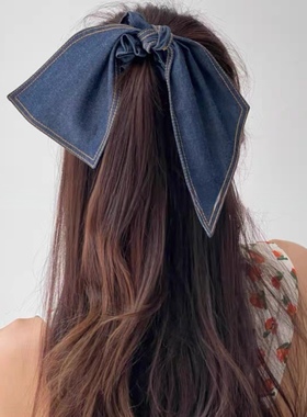 赵露思 同款牛仔韩国东大门发饰发圈皮筋宽飘带不规则许我耀眼