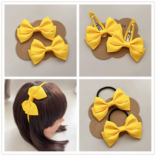 蛋黄色女童蝴蝶结发饰套装儿童扎头用头花宝宝安全发夹发卡发箍