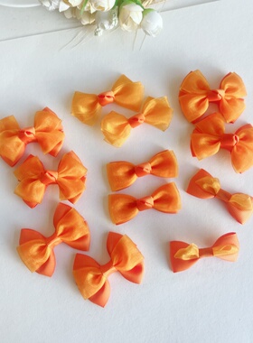 橙色雪纱蝴蝶结发饰品女童头花儿童皮筋头绳橡皮筋发边夹宝宝夹