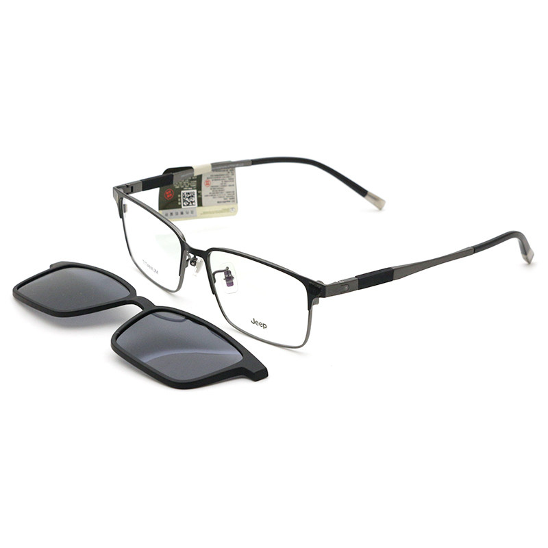 真品JEEP吉普磁吸套镜 男士纯钛眼镜架全框带偏光太阳镜夹片T7103