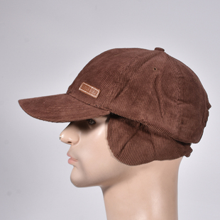 秋冬男女灯芯绒棒球帽子中年老年百搭休闲字母鸭舌帽男女护耳保暖