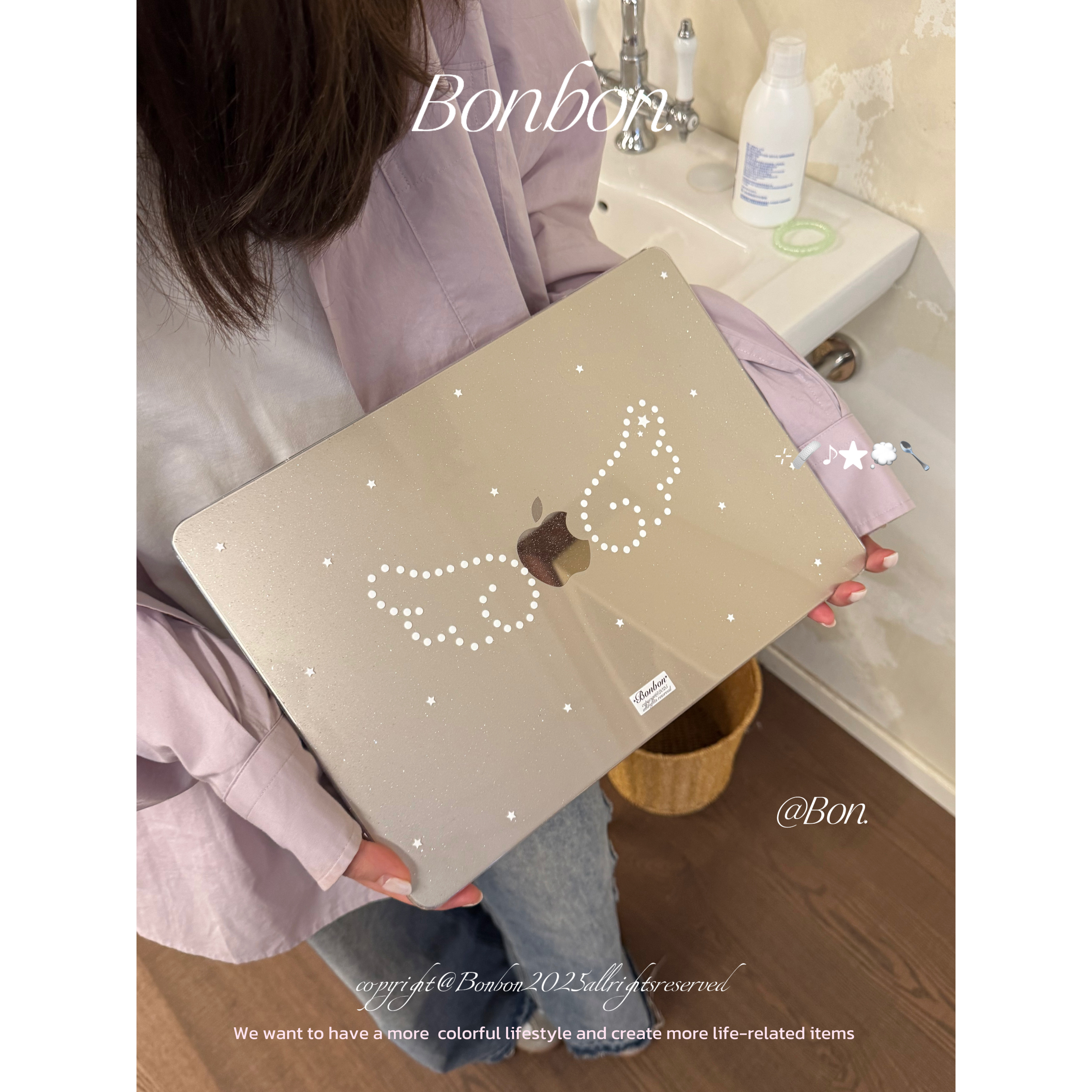 thumbnail for Bonbon computer case polka dot wings ~ Korean INS premium minimalist flash suitable for Apple laptops with bump-resistant MacBook Neo Air Pro 13-inch and 14-inch protective cases