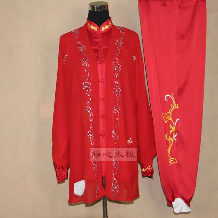 红色绣花披纱定做表演比赛服