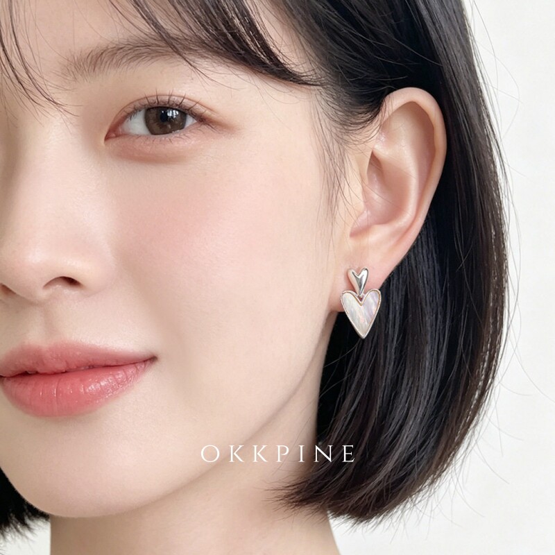 okk pine 月心拾贝~轻奢风高级感贝壳爱心耳钉博主气质明星耳环女