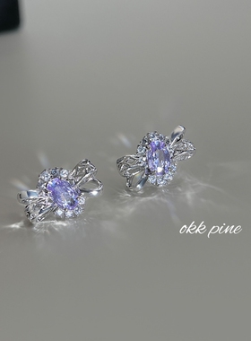 okk pine 糖果甜甜/紫色锆石耳钉原创轻奢优雅镂空立体蝴蝶结耳饰
