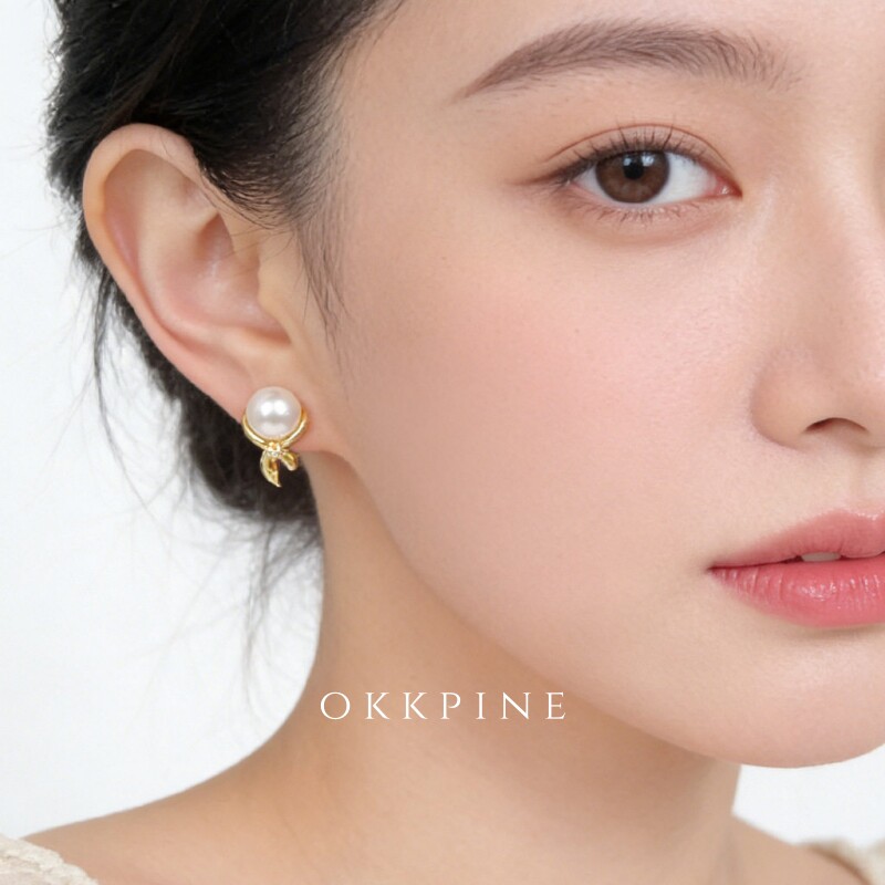 okk pine 月落金结~原创设计师蝴蝶结耳饰气质简约耳钉明星款耳环