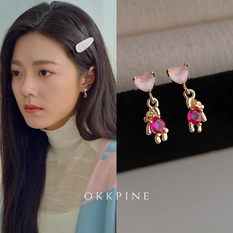okk pine 粉色小熊~迷你简约可爱皓石耳钉骄阳似我赵今麦同款耳环,饰品/流行首饰/时尚饰品新,耳环,淘宝优惠券,粉丝福利购,淘宝优惠卷