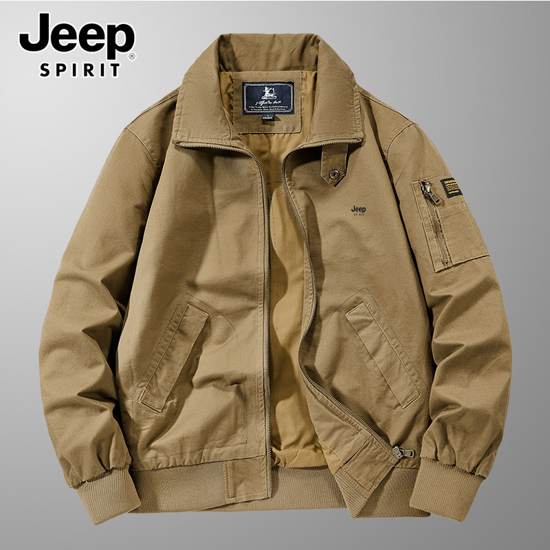 JEEP吉普棉羊羔绒外套男冬季加绒水洗春秋夹克中青年工装飞行员