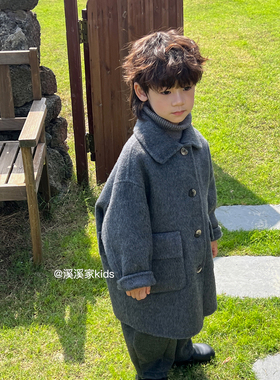 男童100%羊毛双面羊绒大衣2025秋冬韩版童装洋气女童灰色毛呢外套