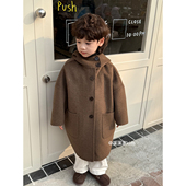 两面穿男童双面羊绒大衣2025秋冬季 韩系连帽格纹全羊毛宝宝呢外套