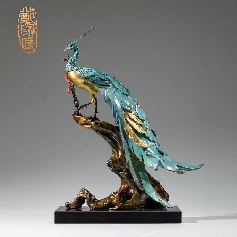 《富贵呈祥》郑家匠孔雀黄铜摆件工艺品铜器新中式客厅玄关装饰
