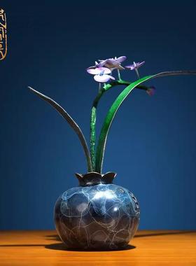 郑家匠兰花黄铜摆件新中式