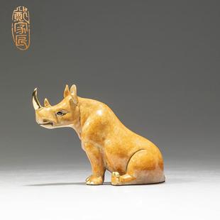 饰动物小摆设 灵犀 全黄铜犀牛摆件办公室电脑桌面减压可爱装