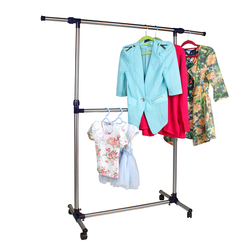 单杆式晾衣架不锈钢落地双层晒衣架室内伸缩阳台挂衣架晒被架包邮