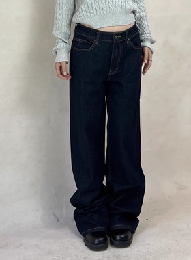 TheDINA|2025冬季新款设计感复古美式百搭显瘦阔腿直筒牛仔裤女