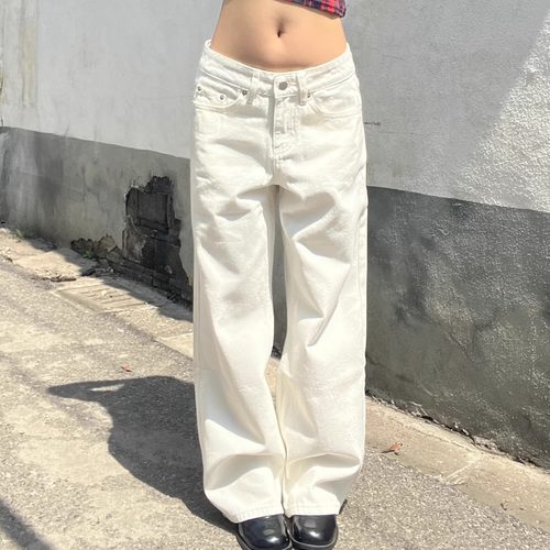 TheDINA｜2026新款美式复古垂坠感白色磨毛直筒低腰拖地牛仔裤女