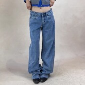 2026春季 新款 复古破洞直筒阔腿显瘦毛边裤 TheDINA 脚低腰牛仔裤 女