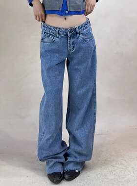 TheDINA|2026春季新款复古破洞直筒阔腿显瘦毛边裤脚低腰牛仔裤女