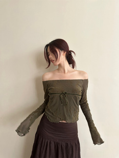 温柔气质丝绒暗纹不对称长袖 The 新款 2026春季 T恤内搭上衣女 DINA