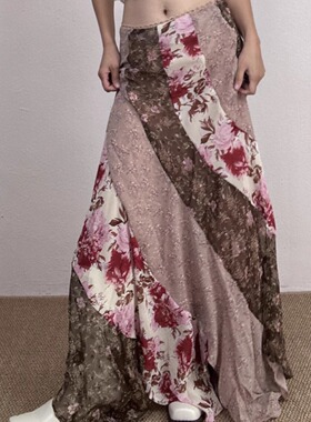 TheDINA|2026春季新款美法式浪漫碎花拼布不规则下摆长款半身裙女