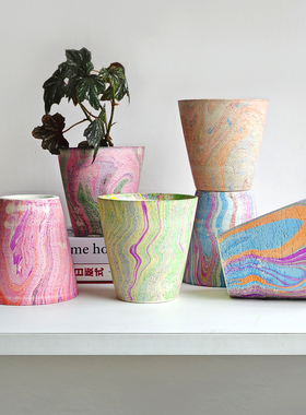 粗陶匣钵土一物一拍透气蝴蝶兰彩叶芋绿植简约个性带孔法式小花盆