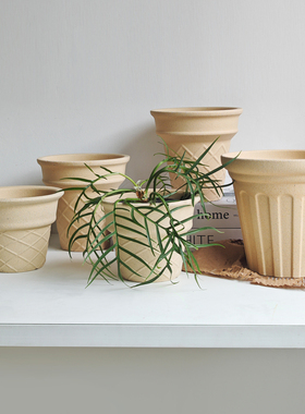 粗陶高级感透气甜筒蝴蝶兰彩叶芋绿植简约个性套盆带孔法式小花盆