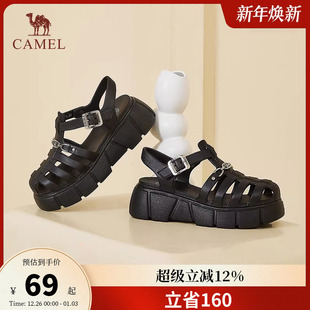 猪笼鞋 夏季 经典 厚底高跟包头拖鞋 骆驼女鞋 女沙滩罗马凉鞋 新款