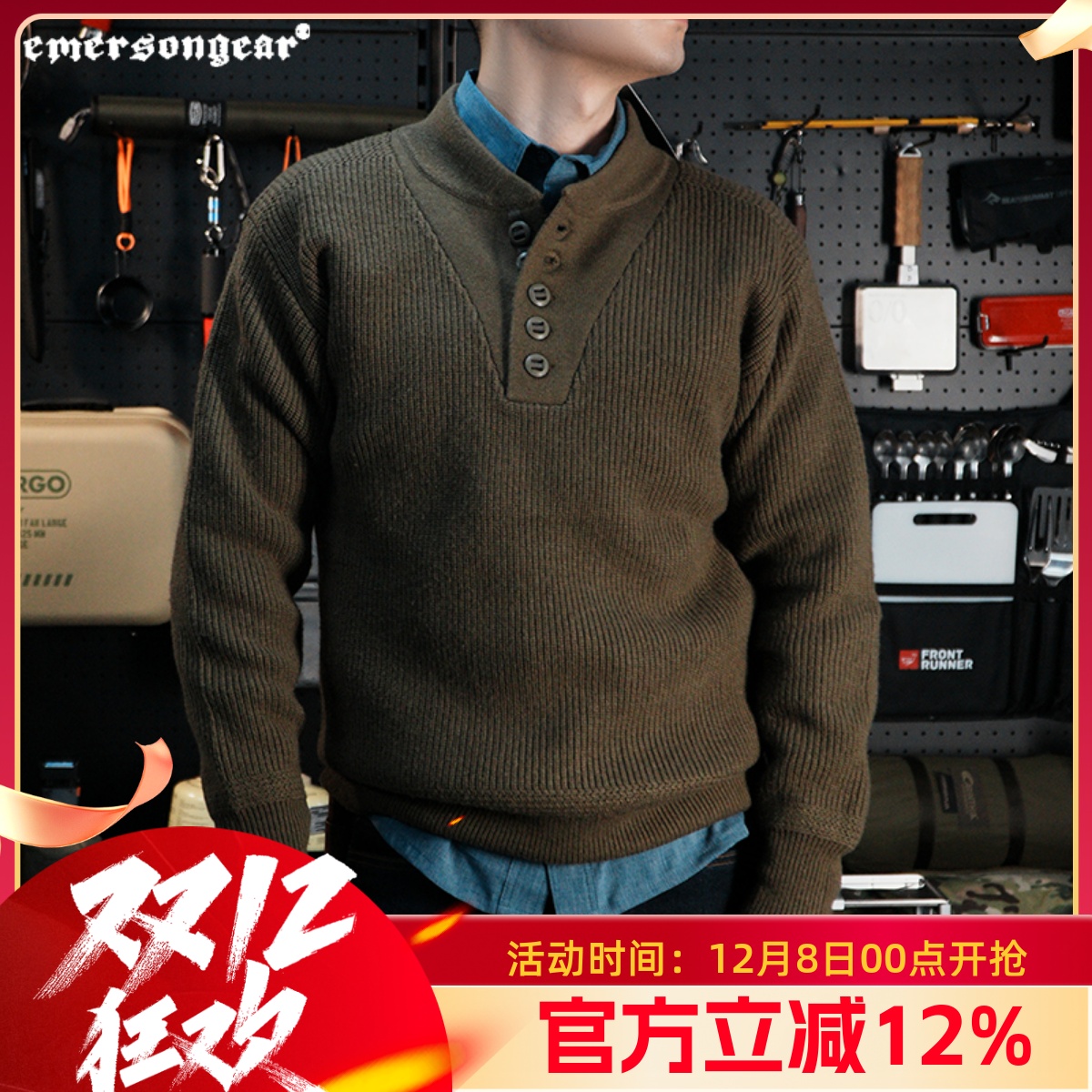 爱默生复古重磅亨利领雪狐羊毛衫