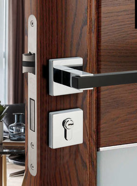 Pollard博拉德 现代简约北欧黑色室内卧室房门锁静音分体门锁套装