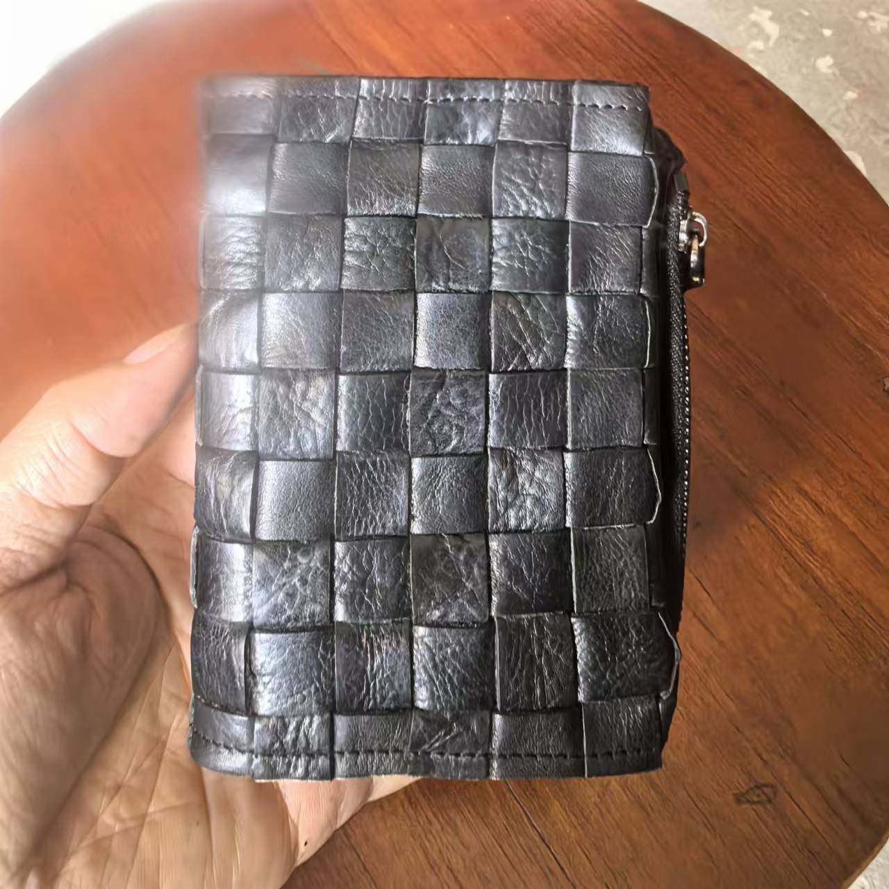 复古头层牛皮男士真皮钱包短款钱夹手工编织手拿包驾驶证卡包收纳
