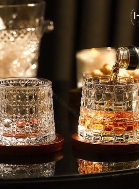 汇冠 威士忌酒杯洋酒杯玻璃轻奢高端高级感微醺旋转调酒白兰地杯