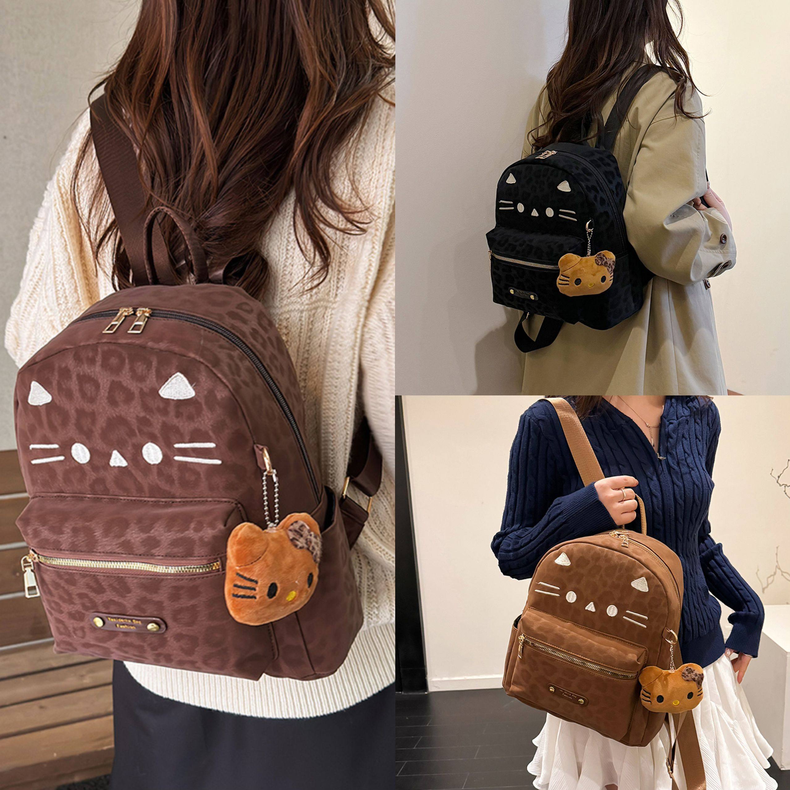 韩系复古可爱豹纹双肩包女秋冬新款通勤背包百搭美拉德大容量书包