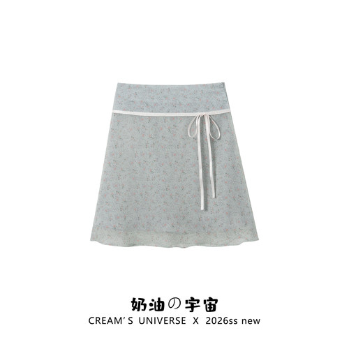 设计感绑带蝴蝶结碎花半身裙女