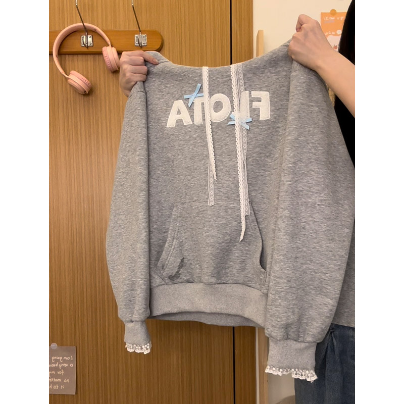 植绒字母蕾丝芭蕾风加绒加厚卫衣