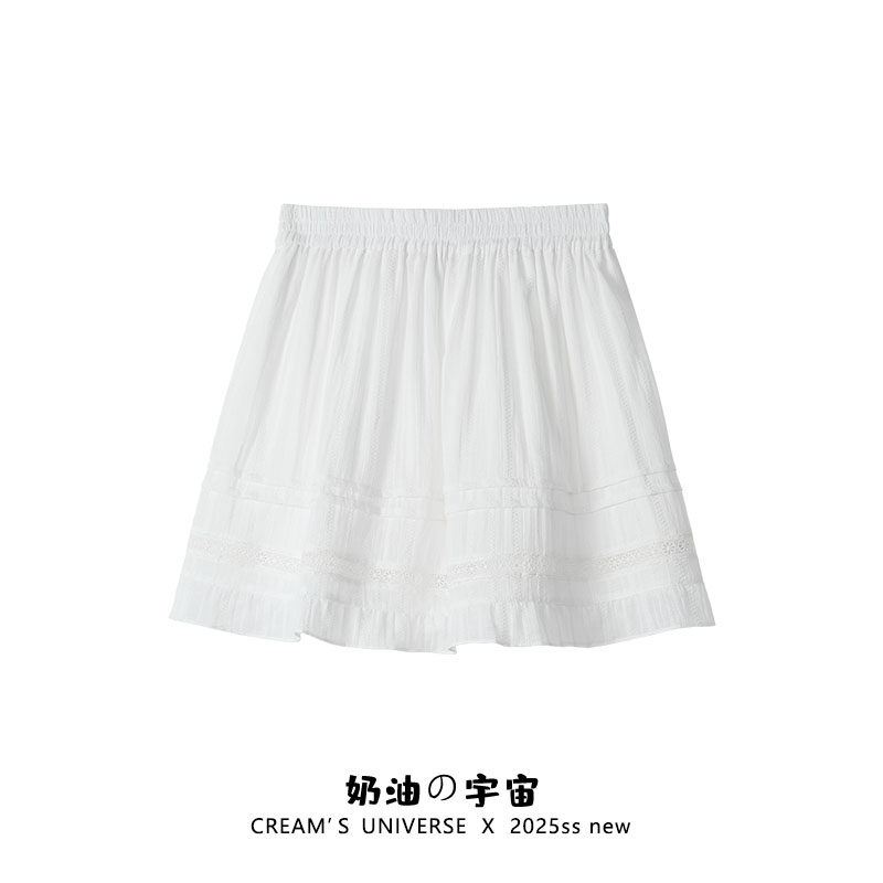 奶油的宇宙 芭蕾风蕾丝花边白色蛋糕短裙女甜美小个子a字蓬蓬裙子