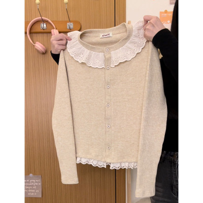 蕾丝拼接针织开衫内搭长袖女气质