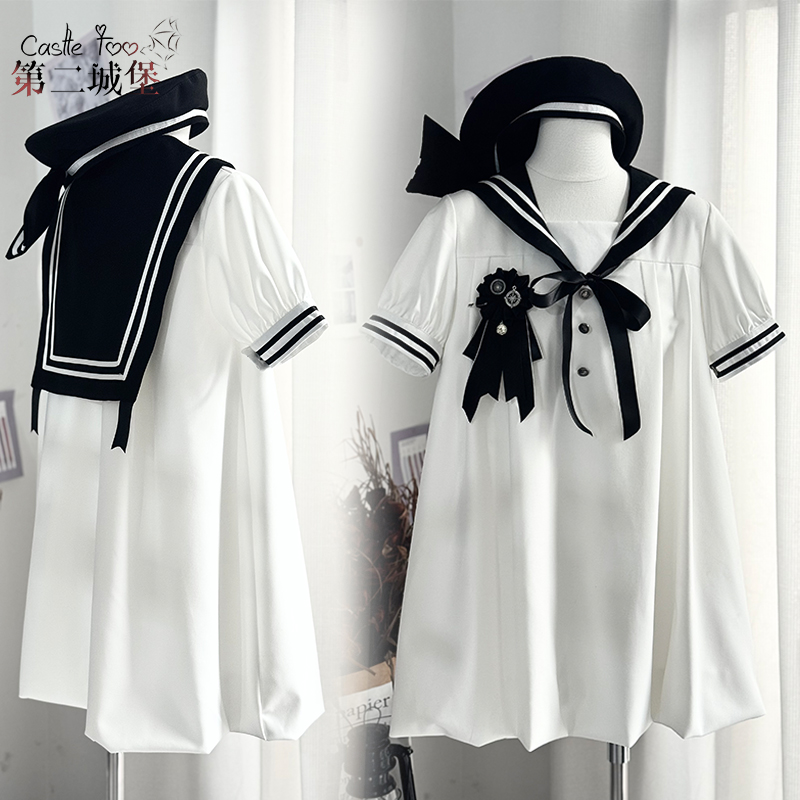 第二城堡水手服海军风短袖连衣裙