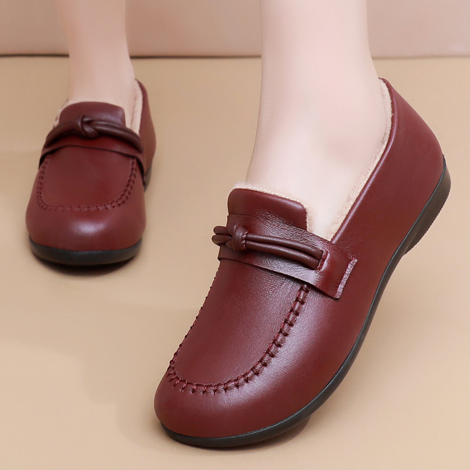 鞋子女棉鞋加绒加厚小皮鞋一脚蹬棉靴中老年保暖妈妈鞋老北京布鞋,女鞋,棉鞋,淘宝优惠券,粉丝福利购,淘宝优惠卷